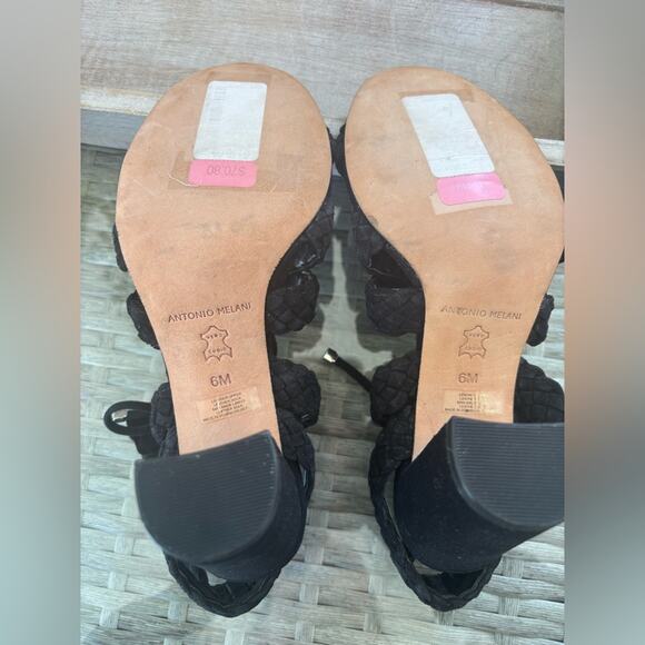 ANTONIO MELANI Black Suede Braided Lace-Up Sandals Heels Size 6. - Picture 10 of 10